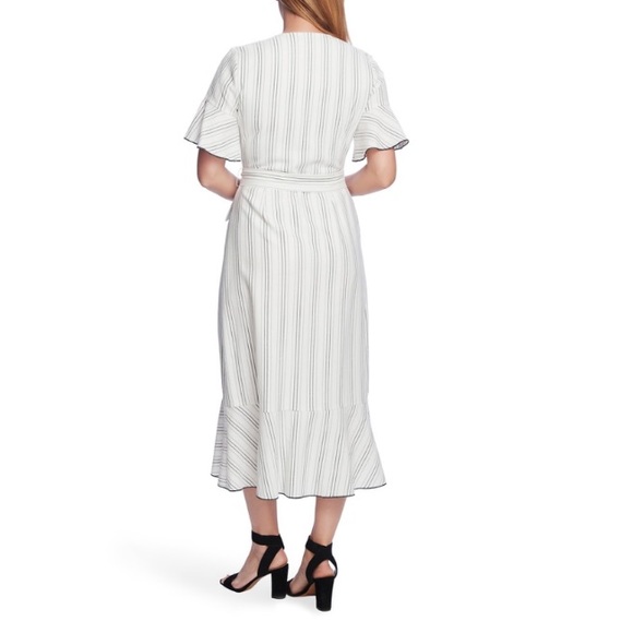Vince Camuto Flutter Sleeve Wrap Midi Dress in New Ivory - Picture 3 of 14